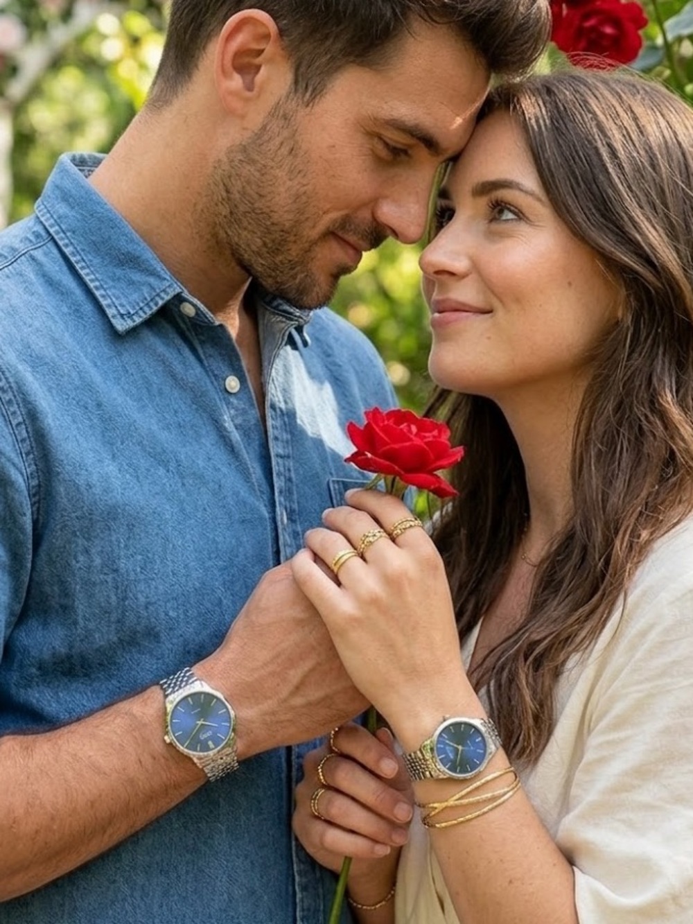 🆕 Jones New York His & Hers Watch Chrome Blue Face Bracelet Watch Gift Set